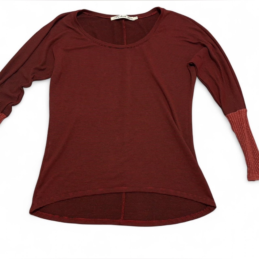 Michael Stars Ribbed Knit Top One Size Burgundy Red Long Sleeve Soft Stretch